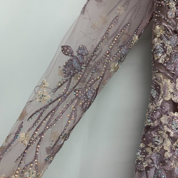 Mac Duggal Dress 20402 Floral Embroidered Long Sleeve Mesh Gown - Picture 7 of 16